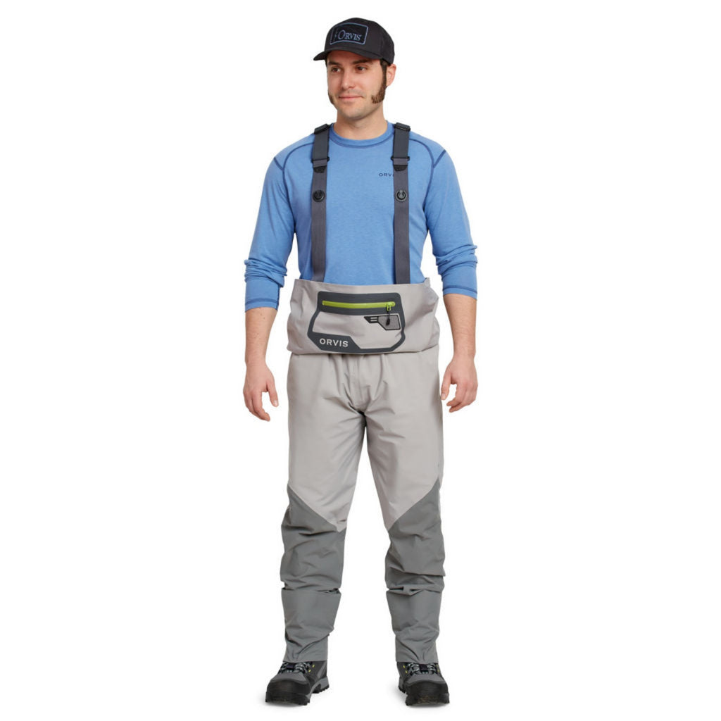 picture of man showing the converted orvis ultralight waders