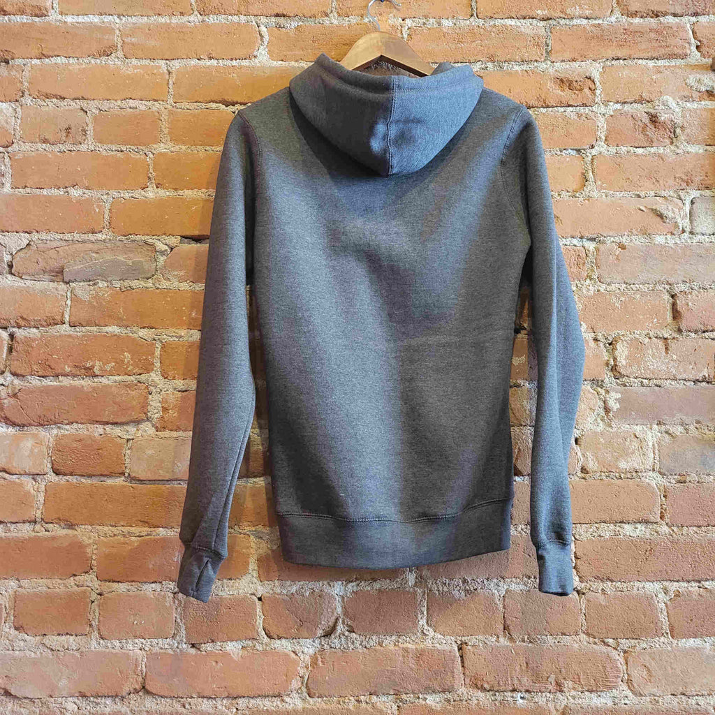 Backside of Ouray women's hoody in the colorway Graphite (dark grey). 