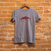 Front of Ouray women's mineral wash crew neck tee in the colorway Medium Grey Heather (grey). The Logo "Philipsburg Montana" is printed in red text below red mountains